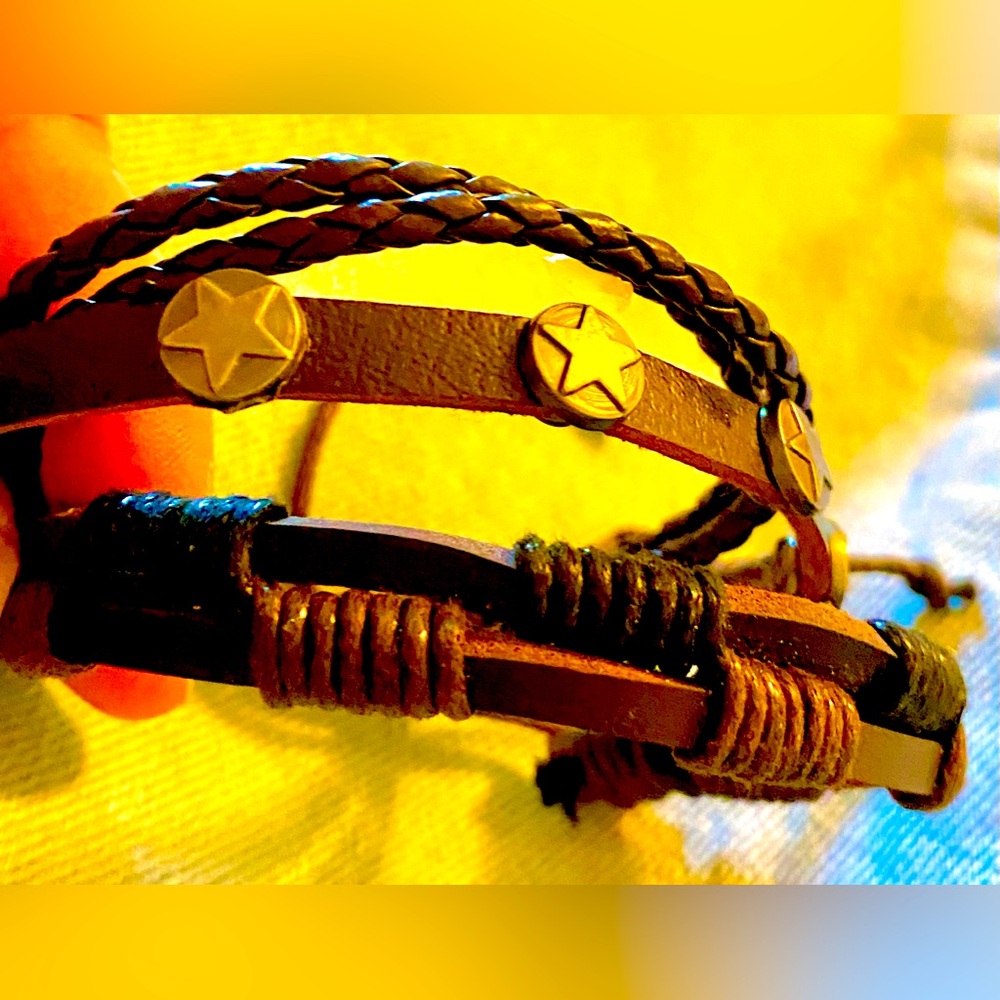 Adjustable, black and brown leather bracelets